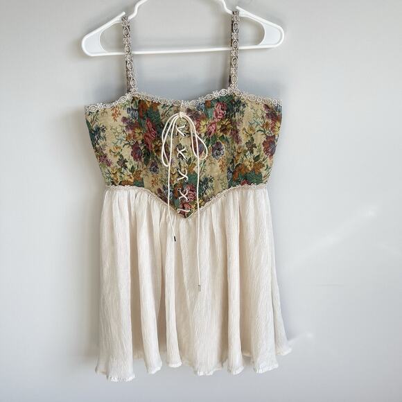 Cider Fairy Whimsical Gypsy Corset Mini Dress XL Tapestry Bustier Milkmaid - Picture 1 of 14